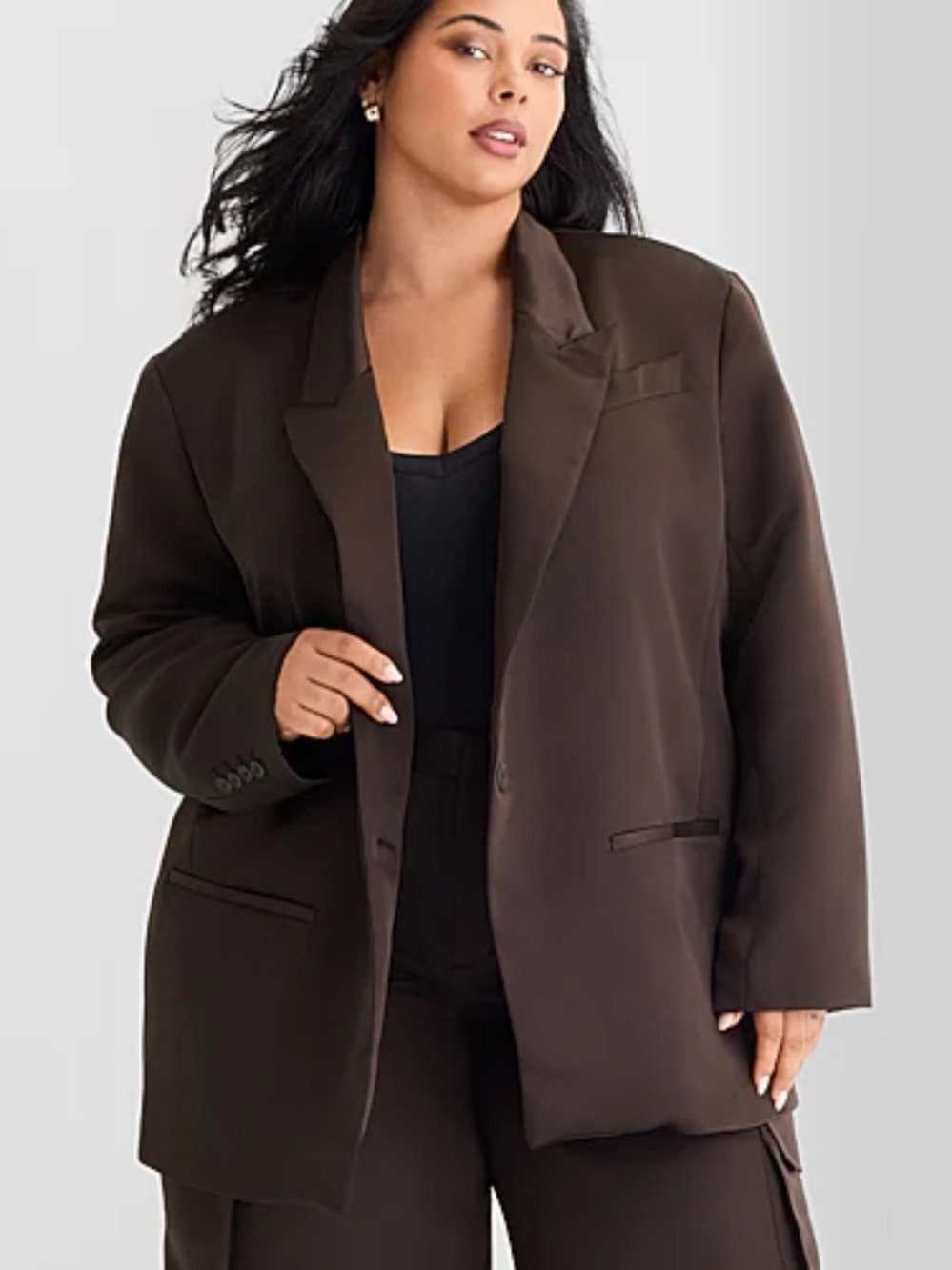 Ashley Graham Satin Womens Plus Relaxed Fit Suit Jacket-Size 3X